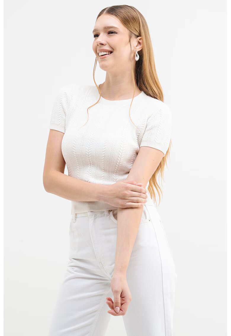 Guess Pulover slim-fit cu maneci scurte - Alb