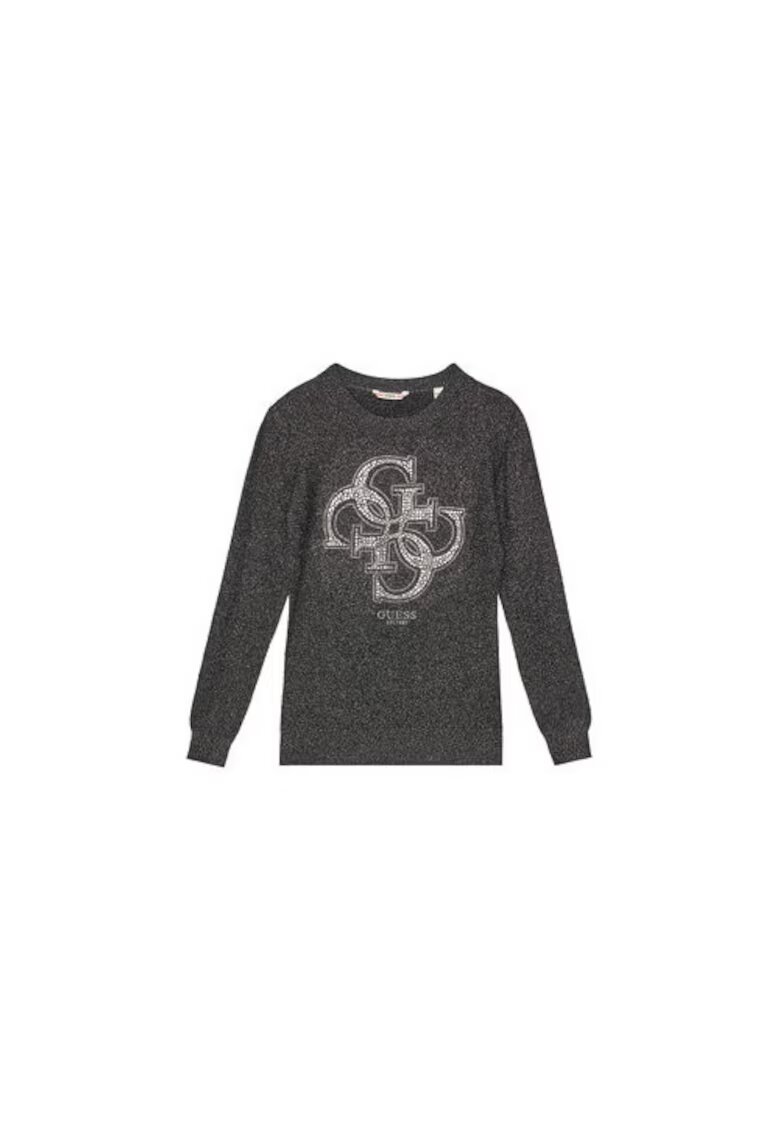 Guess Pulover tricotat cu logo din strasuri si decolteu la baza gatului