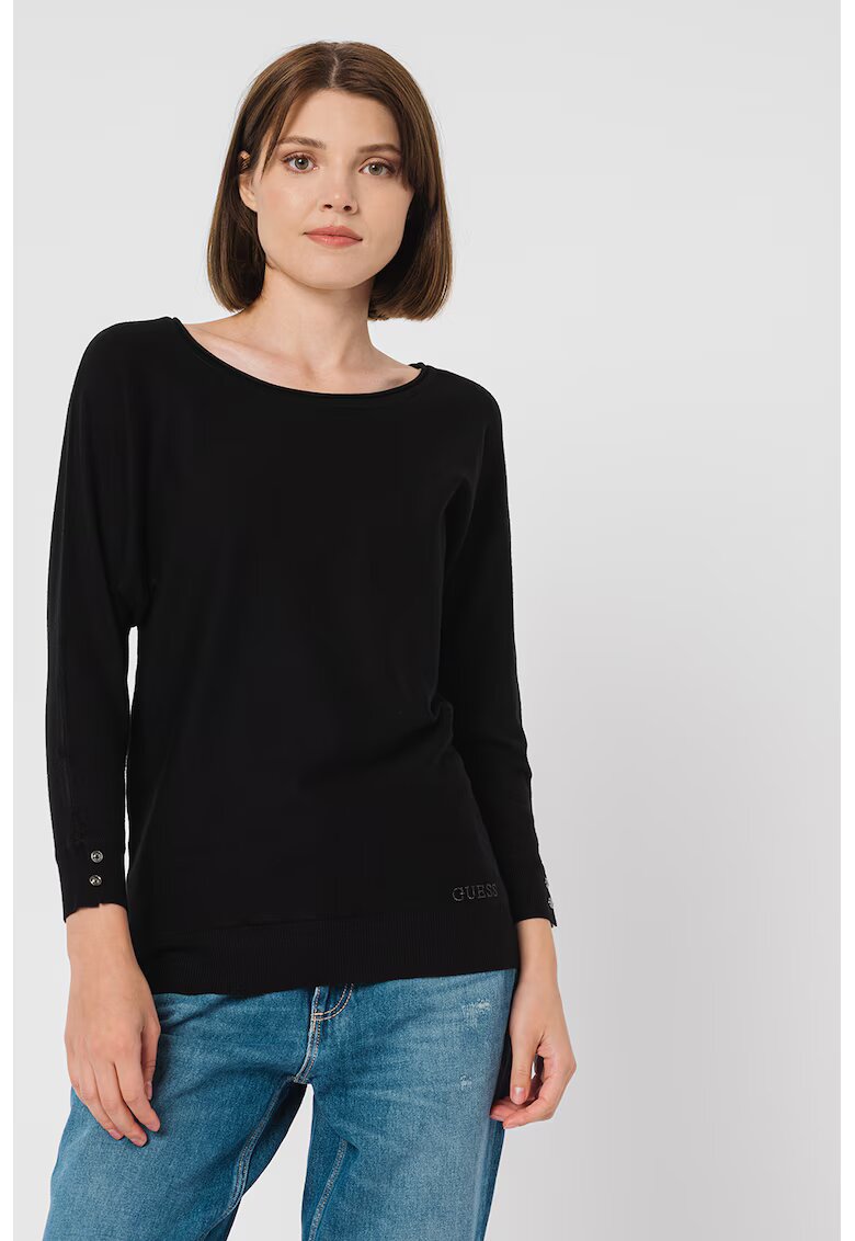 Guess Pulover tricotat fin cu decolteu rotund - Negru