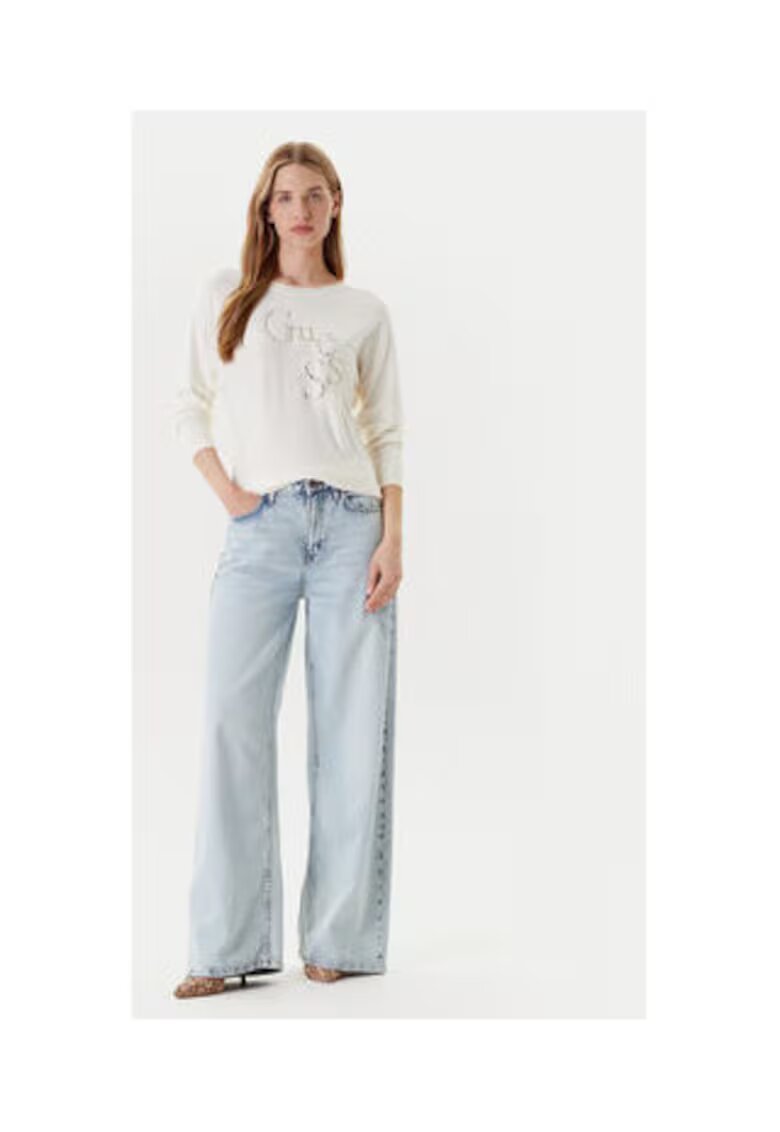 Guess Pulover tricotat subtire cu decolteu rotund si strasuri
