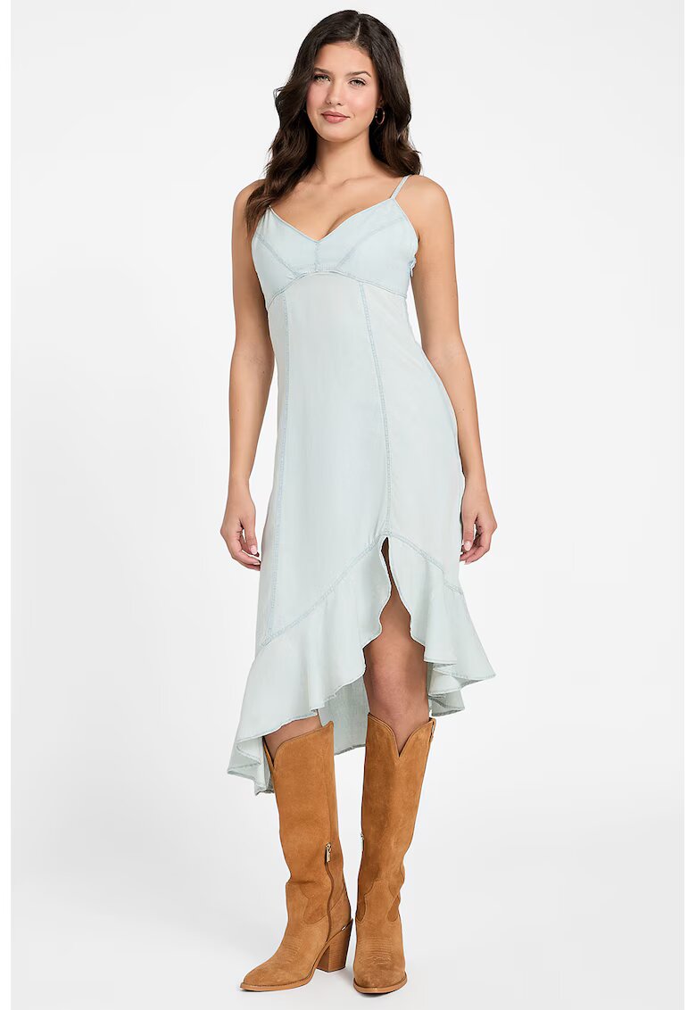 Guess Rochie asimetrica din amestec de lyocell - Verde pal