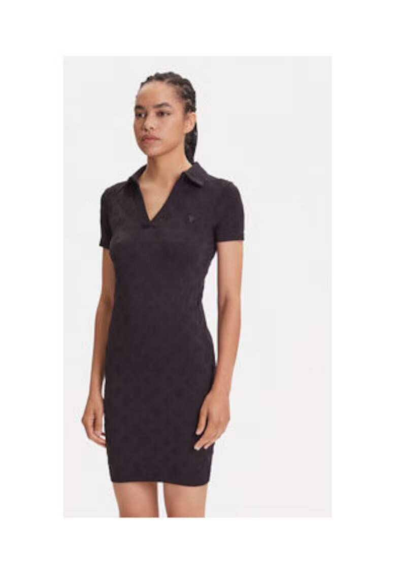 Guess Rochie casual din amestec de poliamida cu guler polo cu nasturi