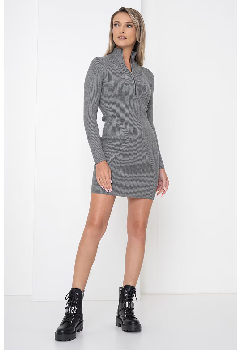 Guess Rochie din tricot cu fermoar scurt - Gri