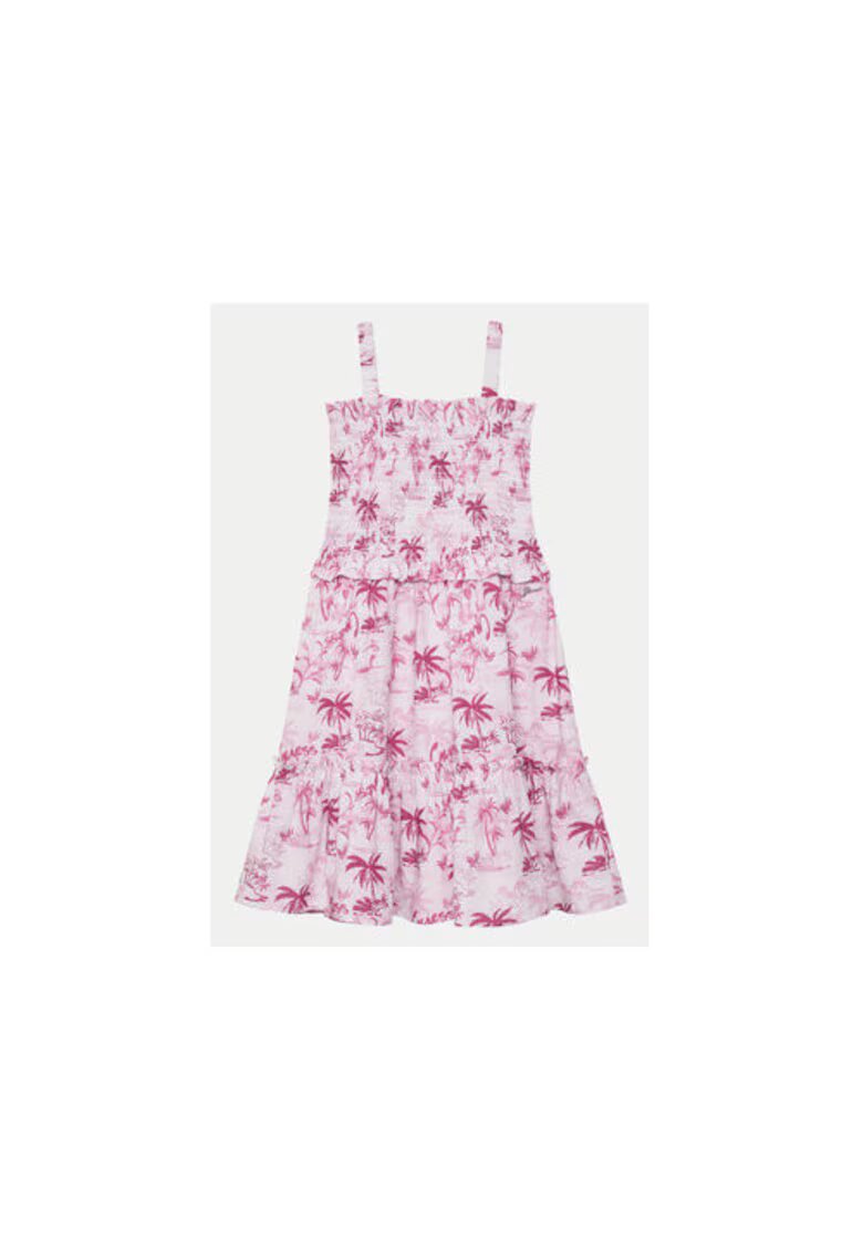 Guess Rochie evazata din amestec de lyocell cu imprimeu tropical