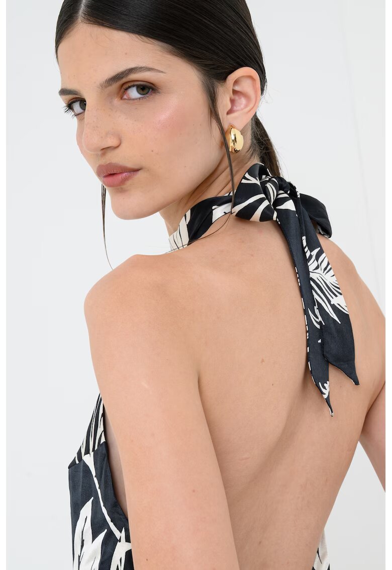 Guess Rochie mini cu model halter - Alb fildes/Negru