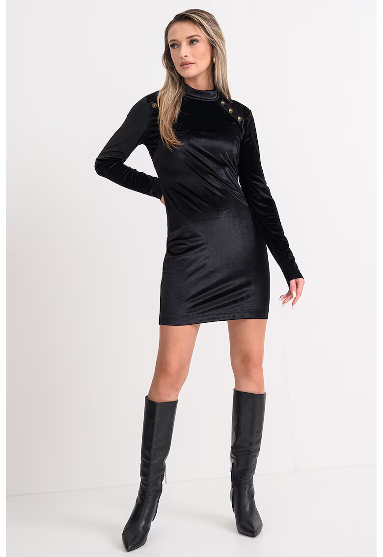 Guess Rochie scurta cu decolteu la baza gatului si maneci lungi - Negru
