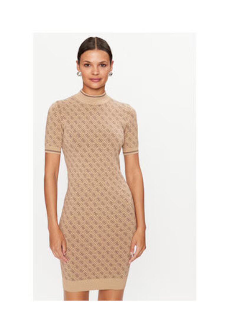 Guess Rochie tricotata cu guler scurt si monograma