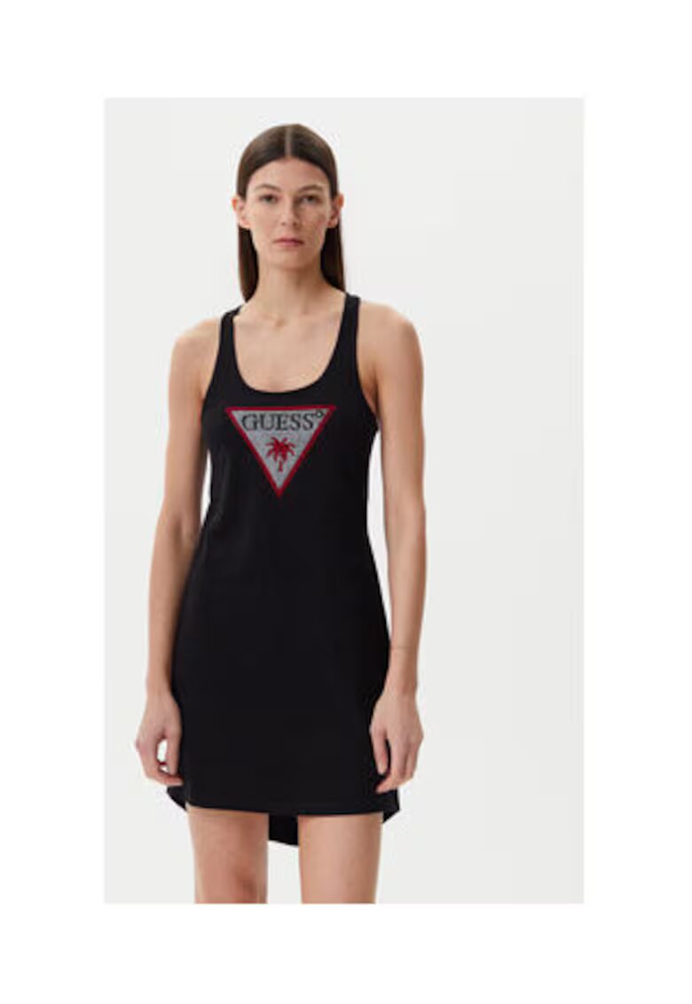 Guess Rochie-tricou fara maneci - cu logo - negru