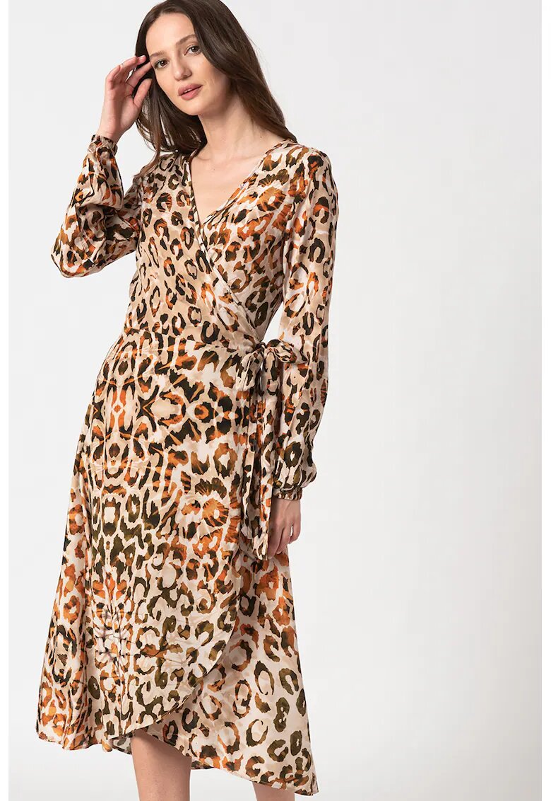 Guess Rochie vaporoasa cu imprimeu si decolteu in V - Maro