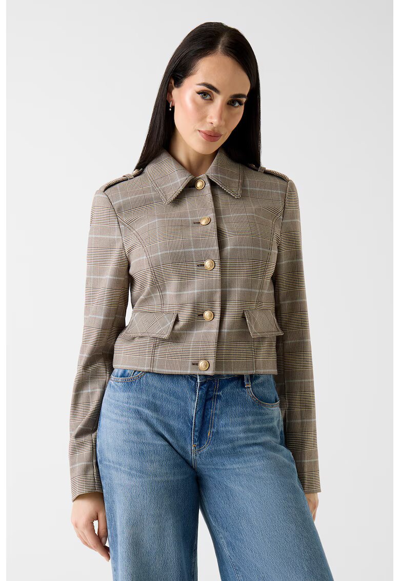 Guess Sacou cu model in carouri - Maro/Albastru deschis
