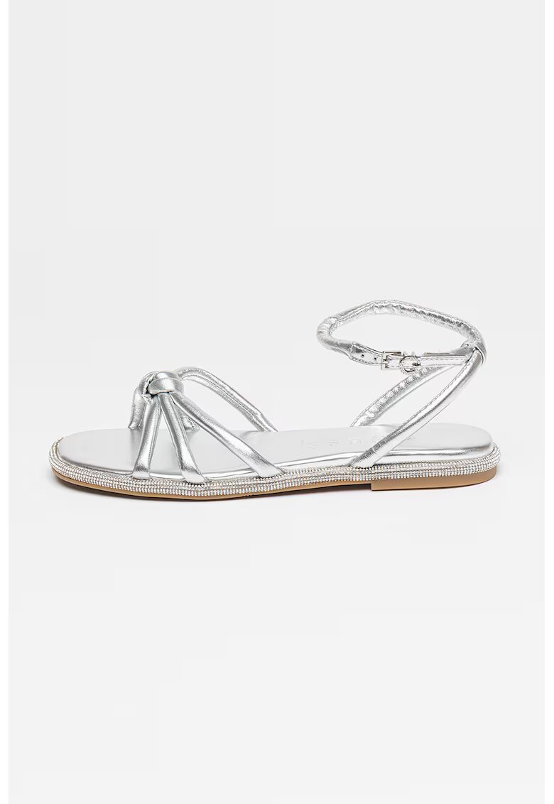 Guess Sandale de piele cu bareta pe glezna - Argintiu