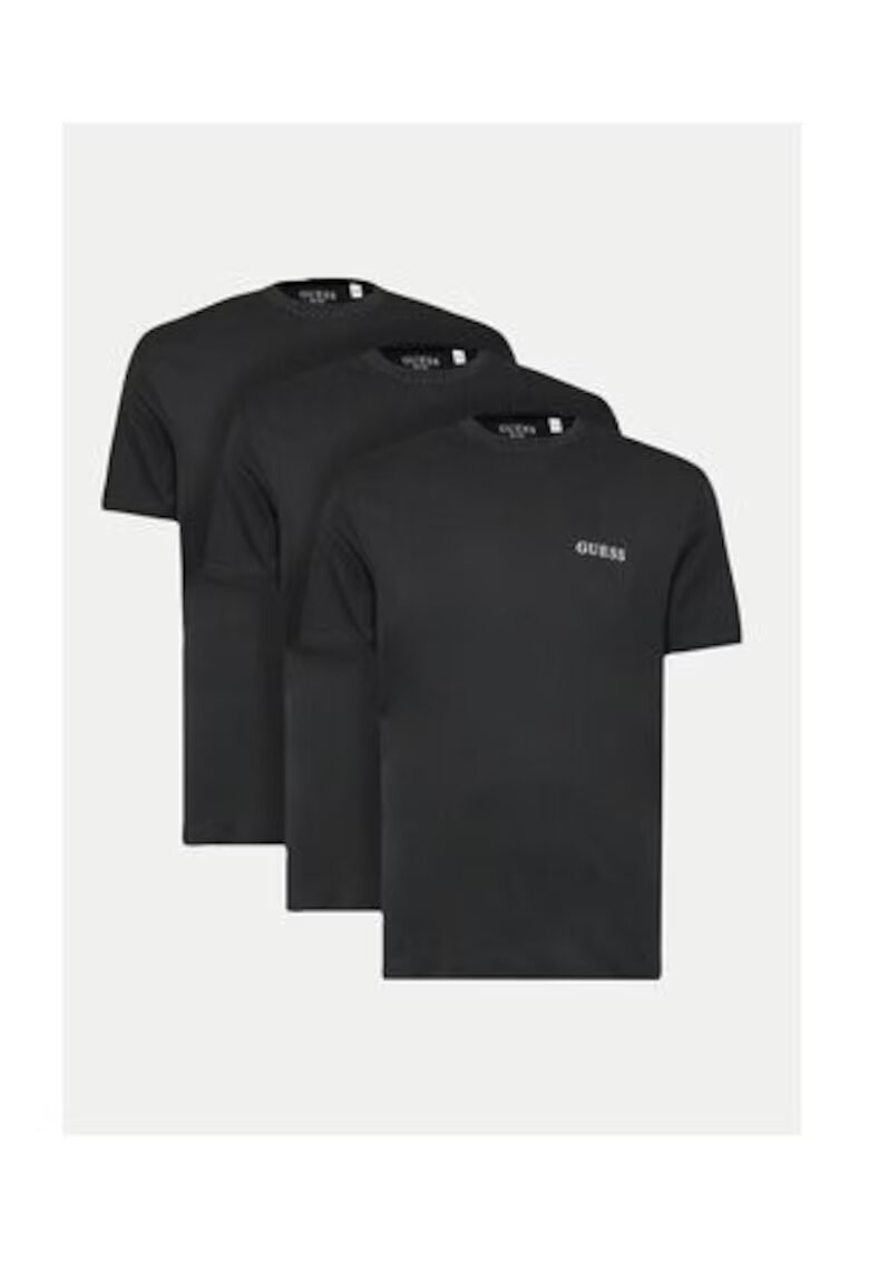 Guess Set de 3 tricouri din bumbac cu decolteu la baza gatului