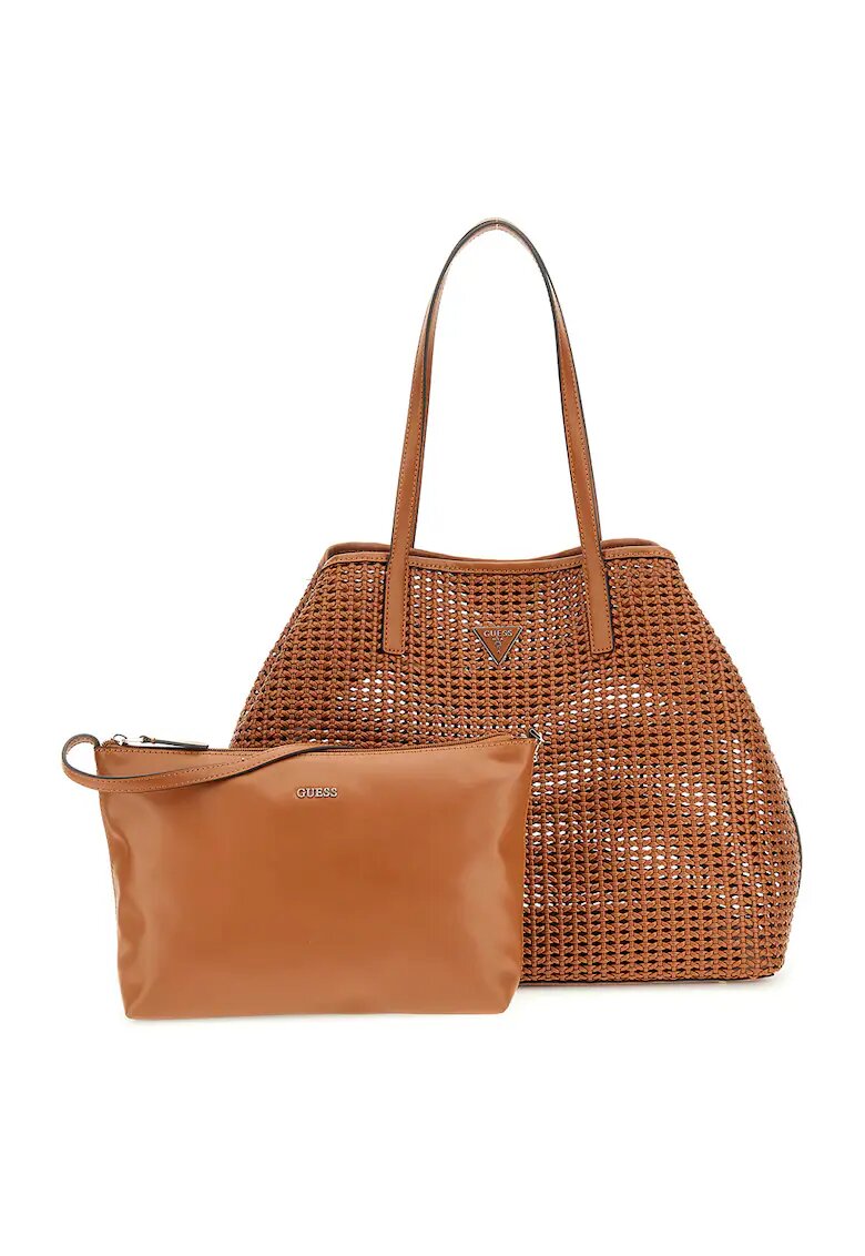 Guess Set de geanta shoppe si etui cu aspect tesut Brigitta - Portocaliu stins