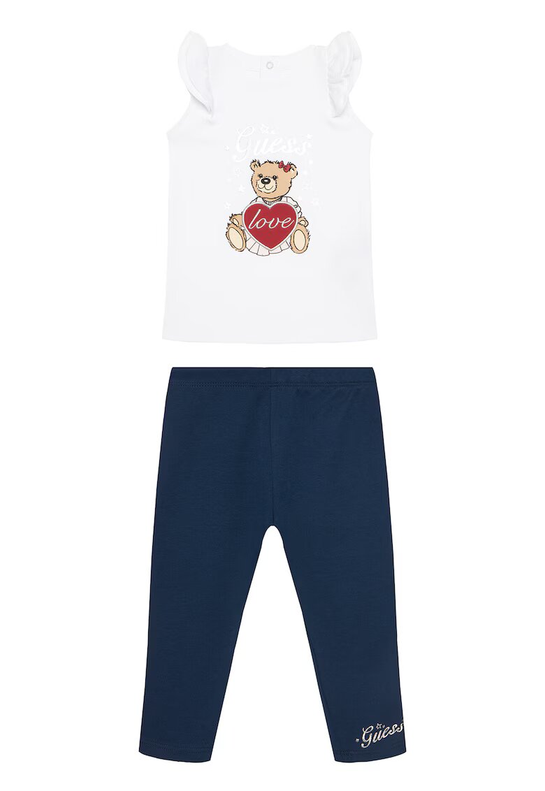 Guess Set tricou si colanti - alb/bleumarin - bumbac