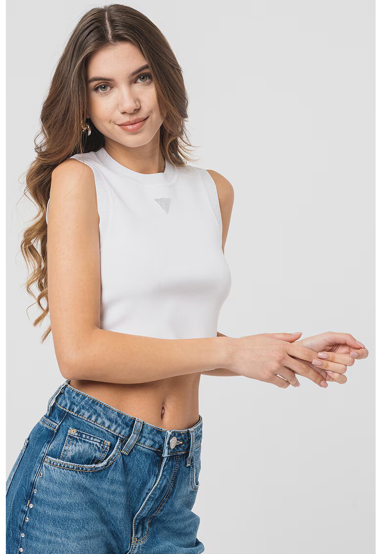 Guess Top crop cu logo discret - Alb optic