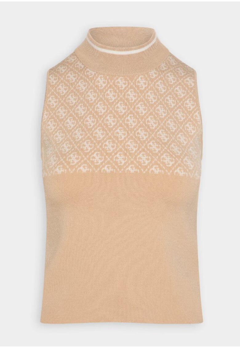 Guess Top crop dama cu model - viscoza - bej -