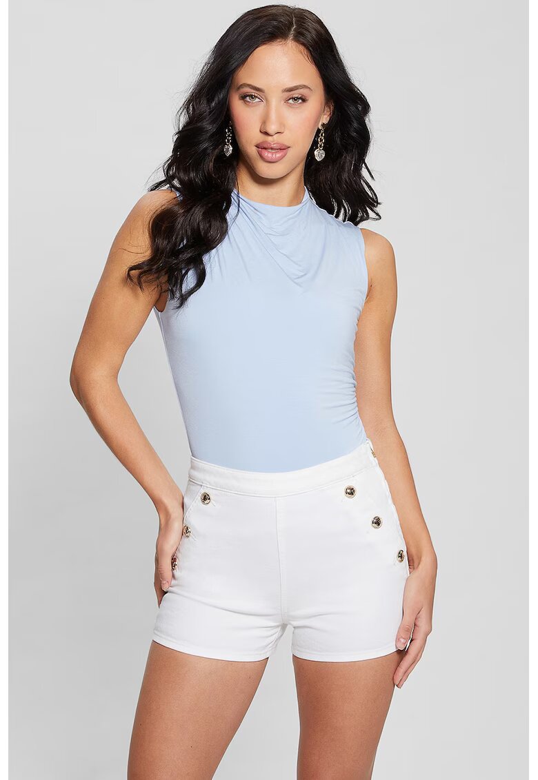 Guess Top cu decolteu drapat - Albastru azur