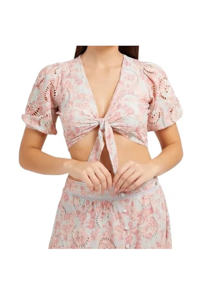 Guess Top dama - Bumbac - Verde/Roz