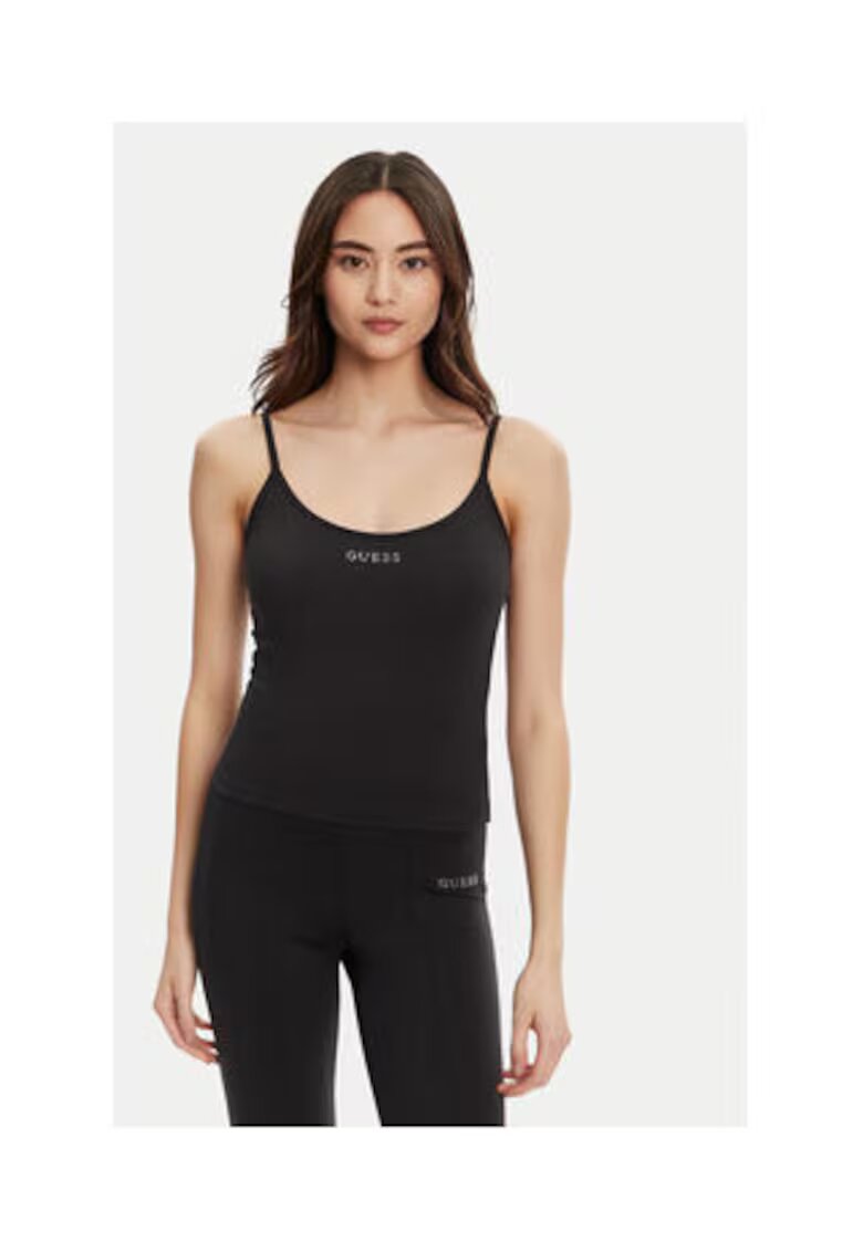 Guess Top din material elastic cu logo metalic si decolteu rotund