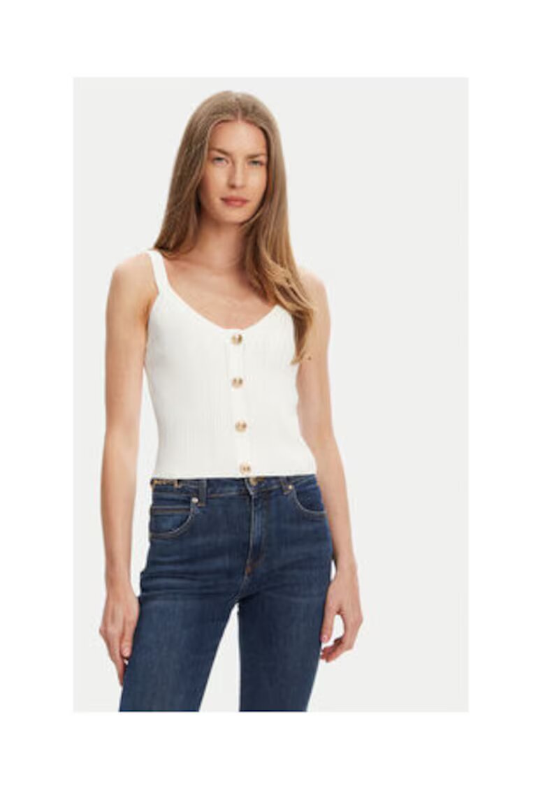 Guess Top din tricot cu nasturi decorativi si decolteu in V