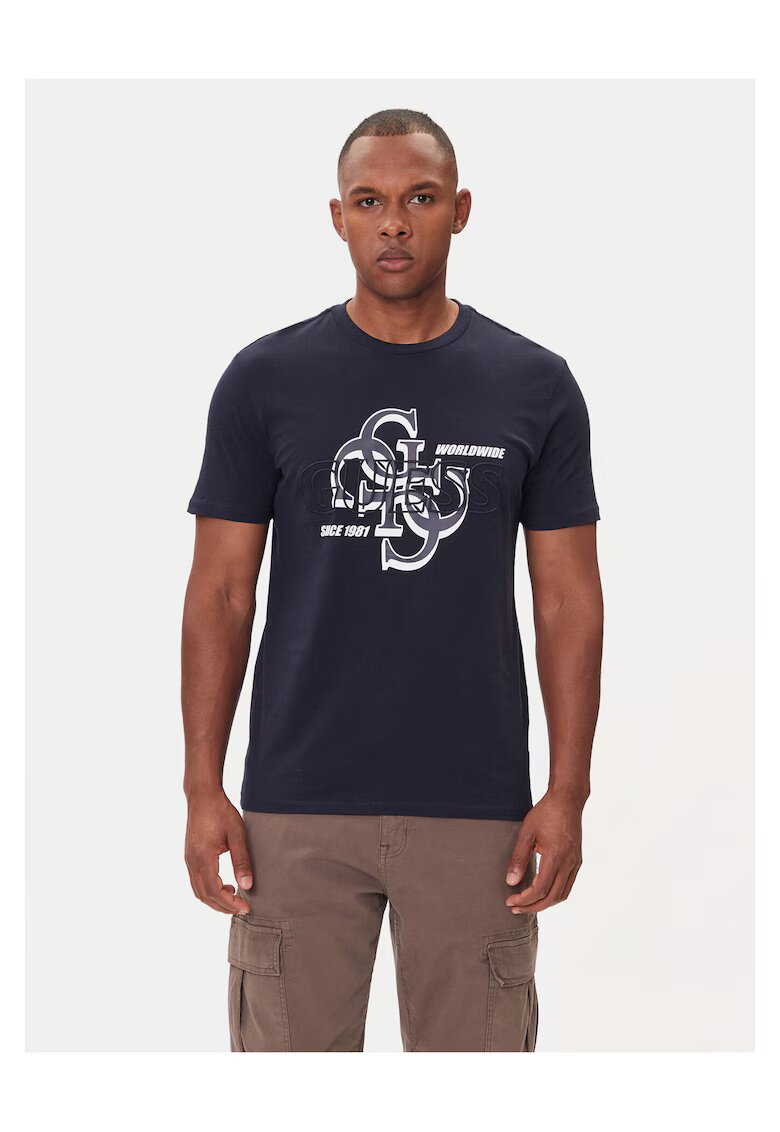 Guess Tricou barbati albastru - bumbac