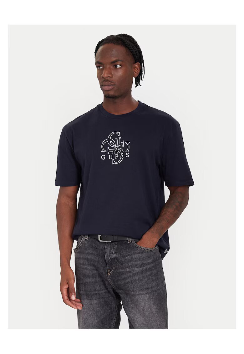 Guess Tricou barbati albastru inchis - bumbac