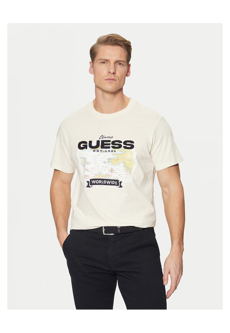 Guess Tricou barbati ecru - bumbac -