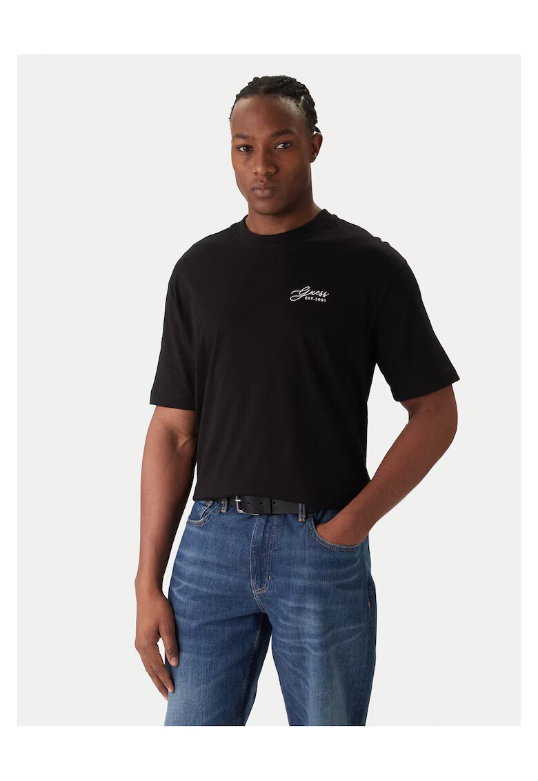 Guess Tricou barbati negru - bumbac - imprimeu