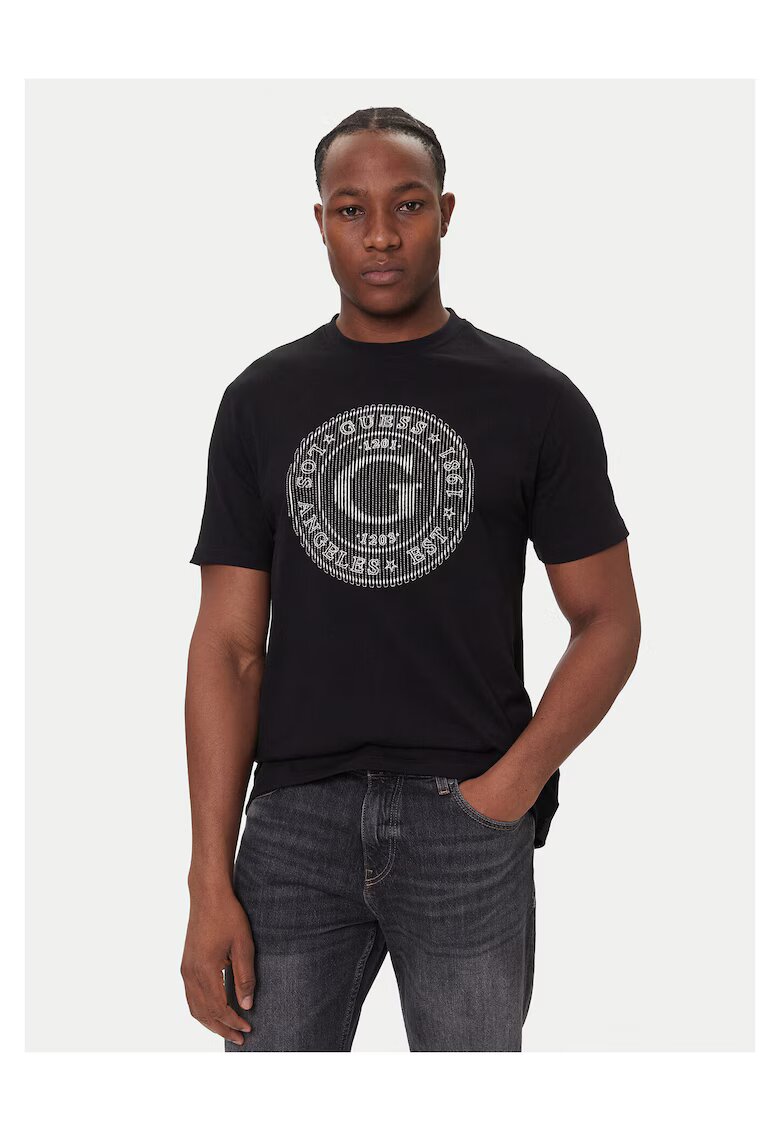 Guess Tricou barbati negru - material bumbac