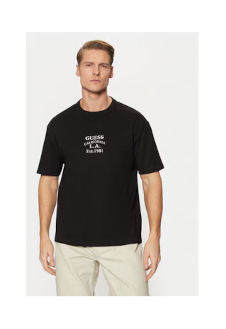 Guess Tricou bumbac cu imprimeu text - Negru