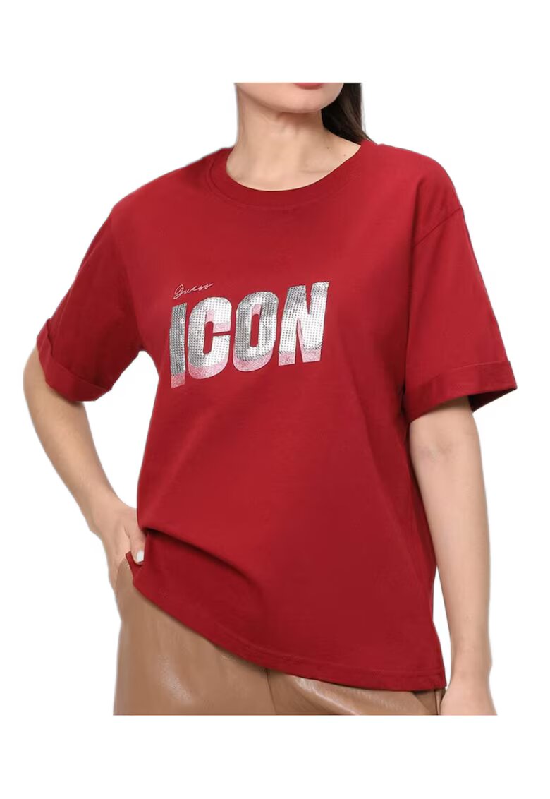 Guess Tricou bumbac - rosu - Visiniu
