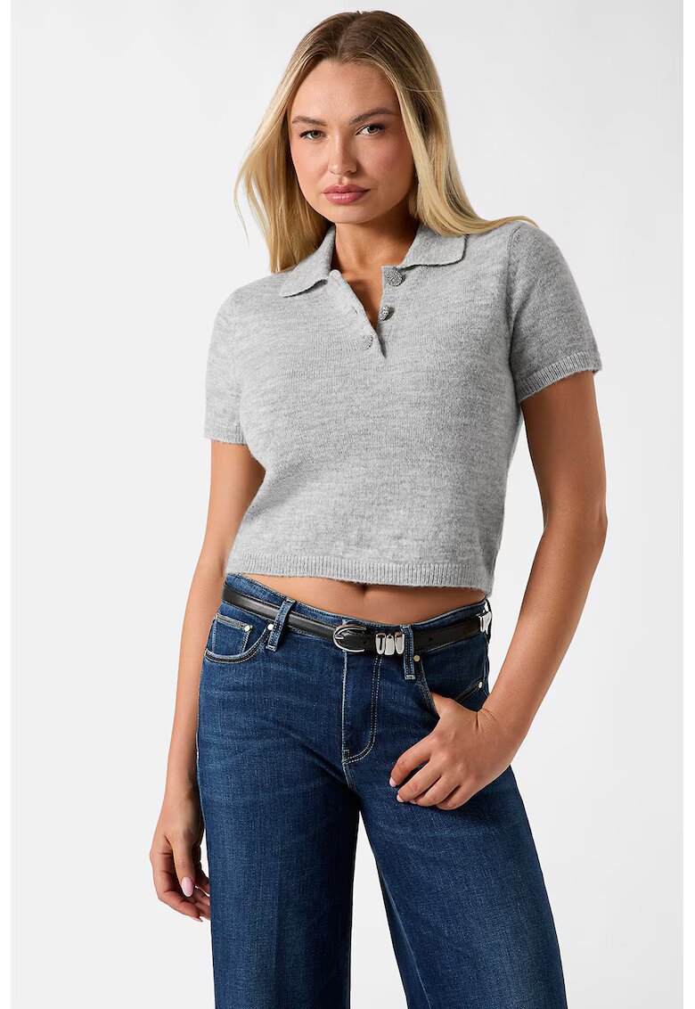 Guess Tricou crop cu model uni - Gri melange