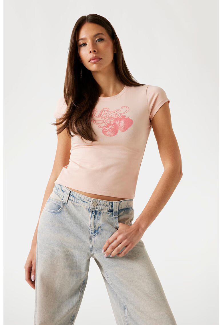 Guess Tricou crop din amestec de modal cu logo