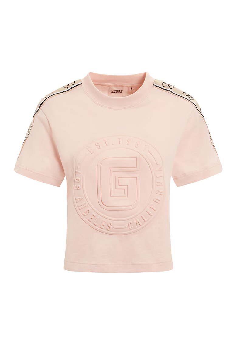 Guess Tricou crop din bumbac pentru fitness - Alb murdar