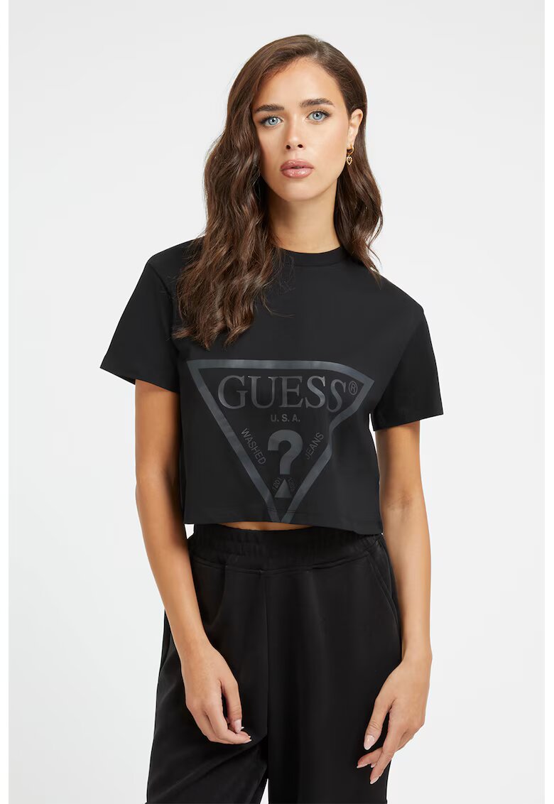 Guess Tricou crop pentru fitness Adele - Negru