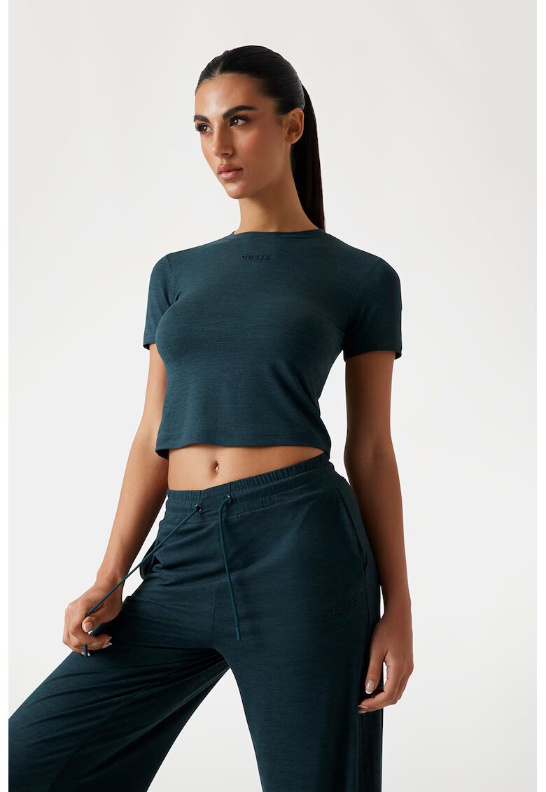 Guess Tricou crop pentru fitness - Albastru petrol