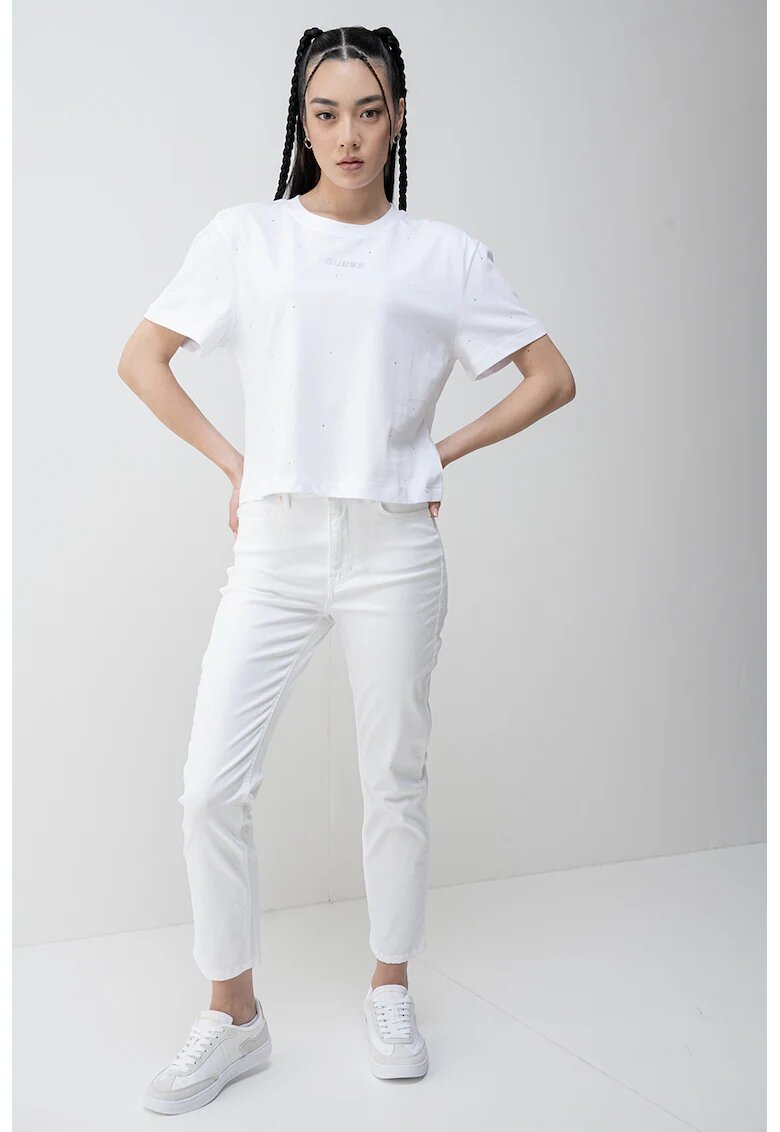 Guess Tricou cu decolteu la baza gatului si logo - Alb