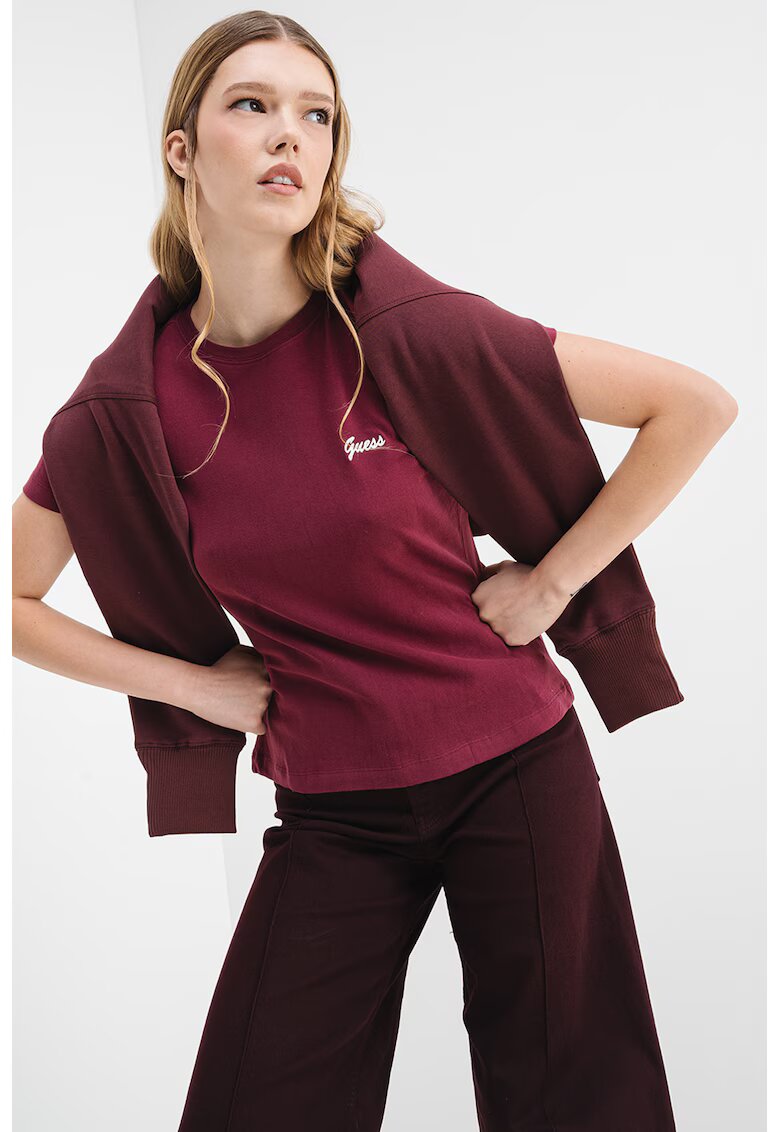 Guess Tricou cu decolteu la baza gatului - Violet tyrian