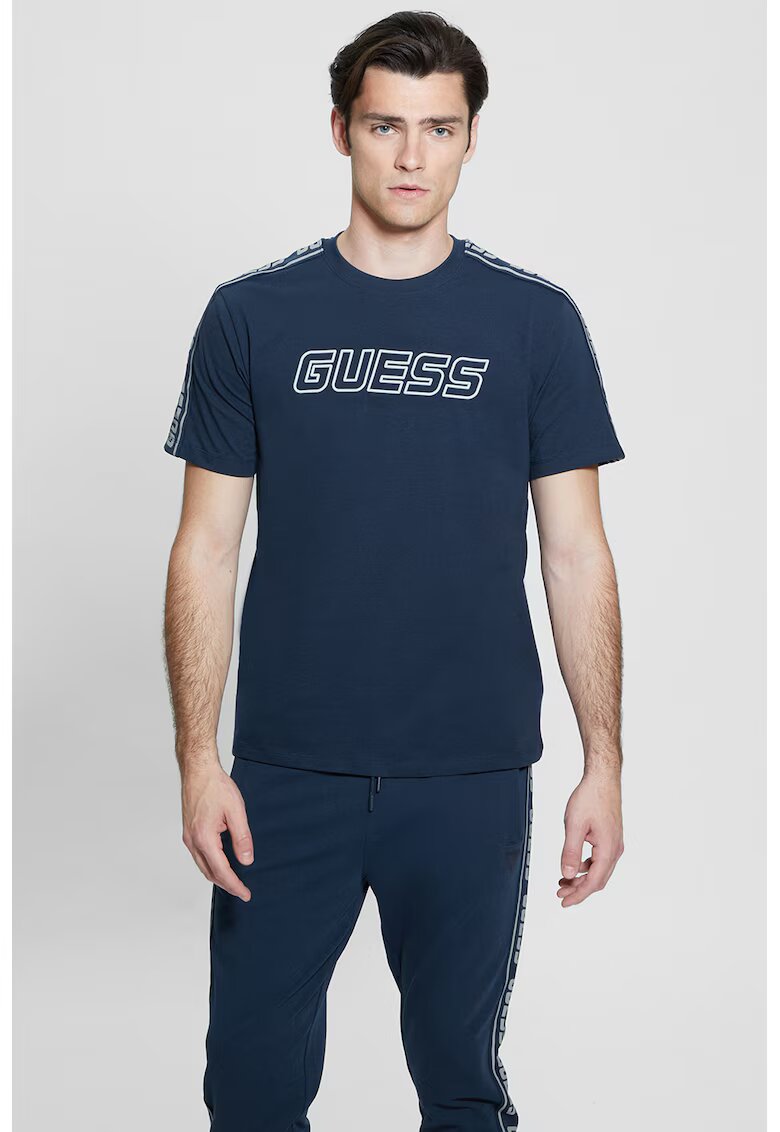 Guess Tricou cu decolteu rotund pentru fitness - Bleumarin