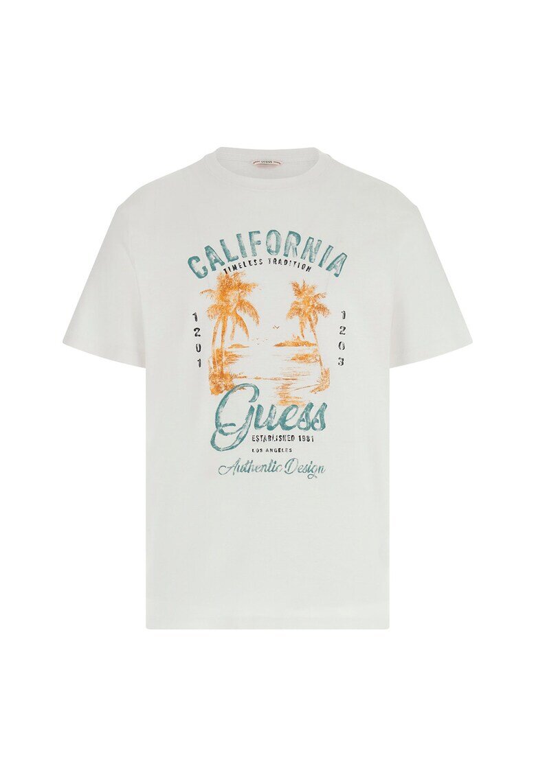 Guess Tricou cu imprimeu logo - Portocaliu/Verde deschis/Alb murdar