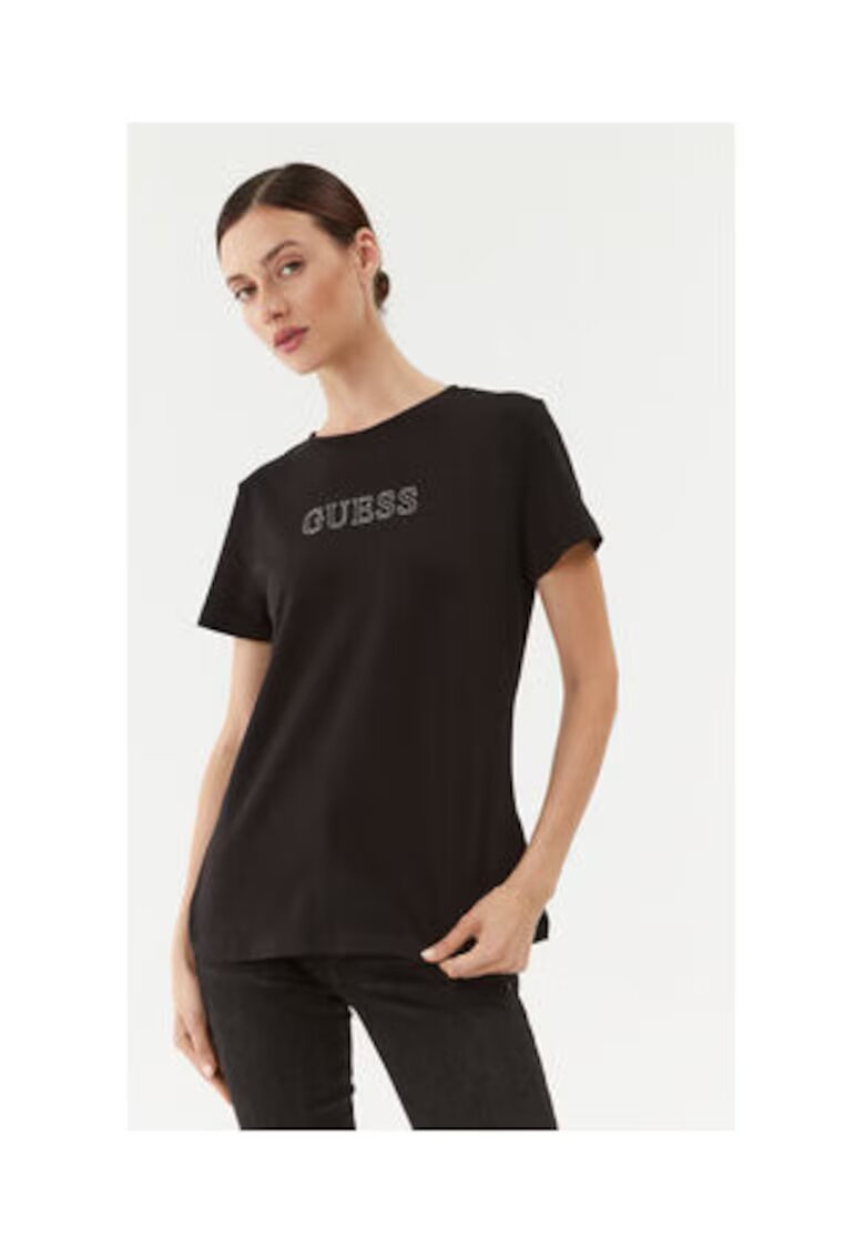 Guess Tricou cu imprimeu si decolteu pe gat