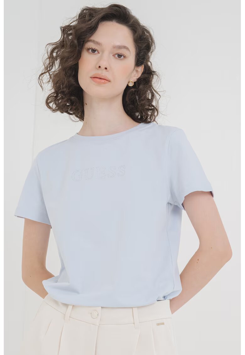 Guess Tricou cu logo - pentru fitness - Albastru deschis/Argintiu