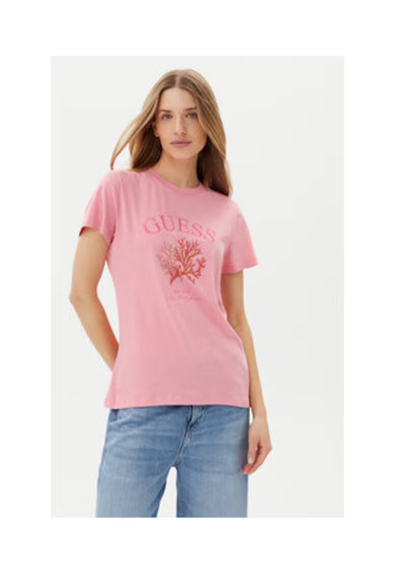 Guess Tricou dama - 100% bumbac - roz