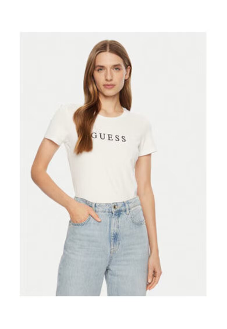 Guess Tricou dama din amestec de bumbac cu model uni