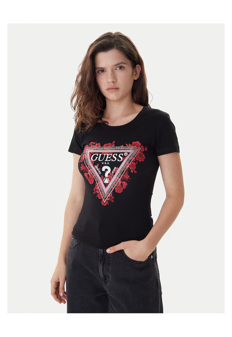 Guess Tricou dama - Negru/Rosu
