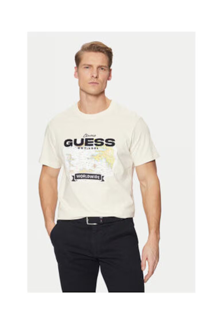 Guess Tricou de bumbac cu imprimeu grafic si logo