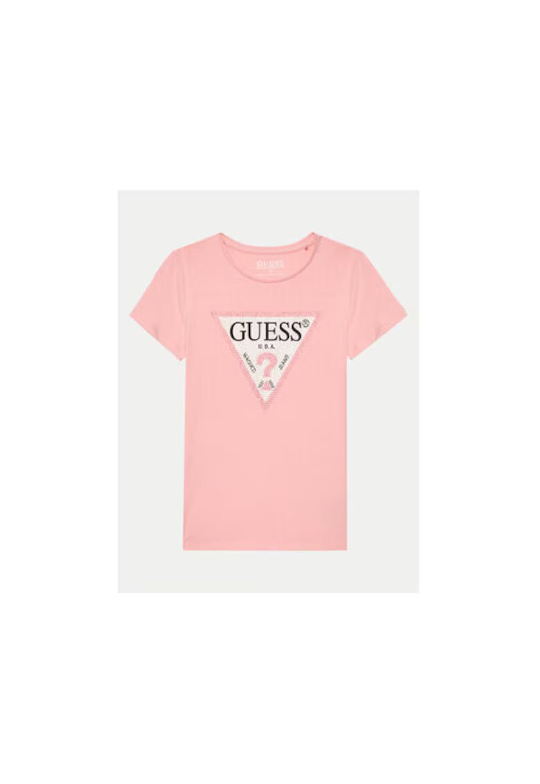 Guess Tricou din amestec de bumbac cu imprimeu logo si decolteu rotund