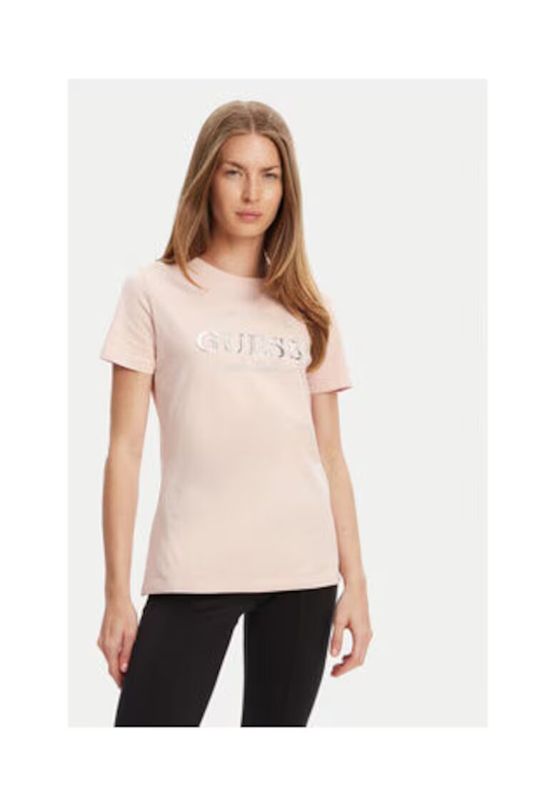 Guess Tricou din amestec de bumbac cu logo cu strasuri