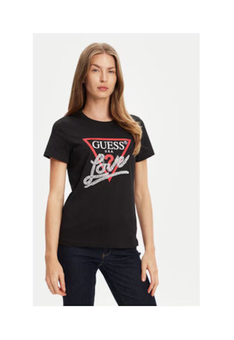 Guess Tricou din amestec de bumbac organic cu imprimeu text