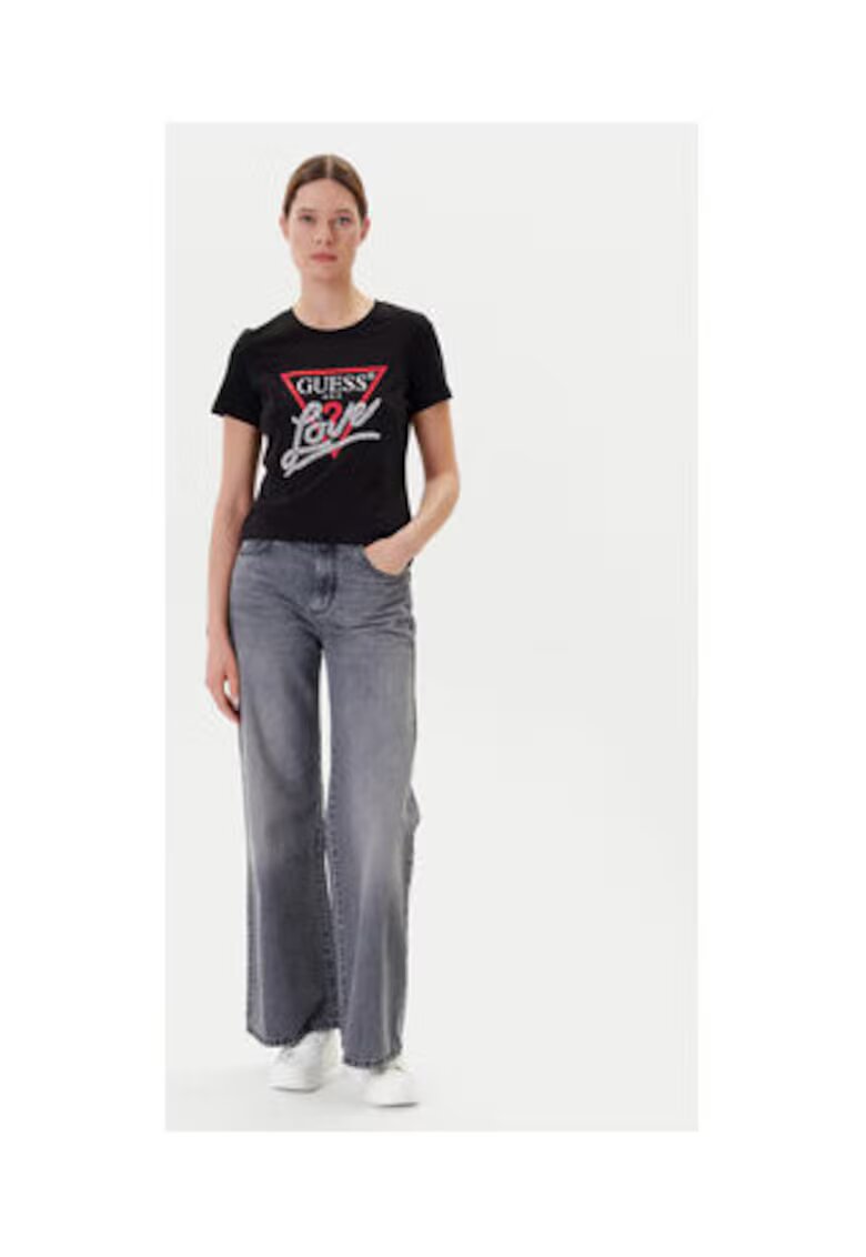 Guess Tricou din amestec de bumbac organic logo si decolteu la baza gatului